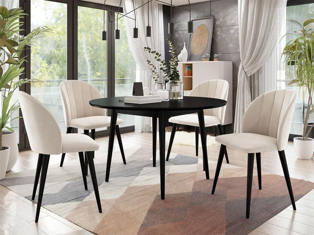Veneti Okrúhly jedálenský stôl 100 cm so 4 stoličkami NOWEN 1 - čierny / béžový